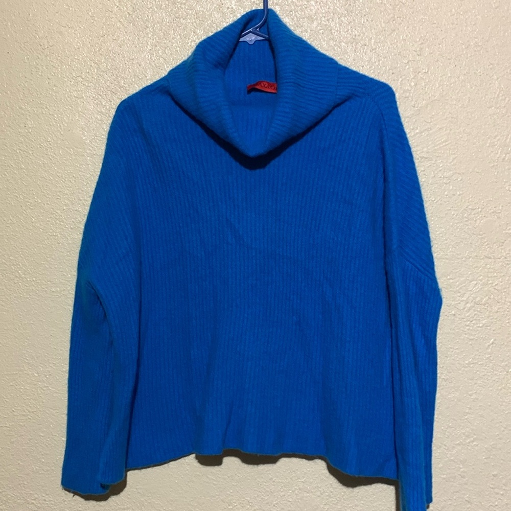 MAX & Co Sweater M Blue Short Pullover Turtle Neck Cashmere Long Sleeve